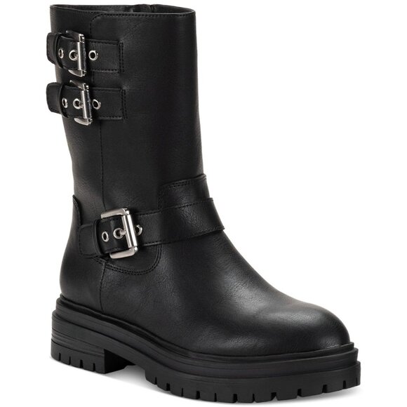 Sun + Stone Womens Round Toe Faux Leather Motorcycle Boots - Picture 1 of 3